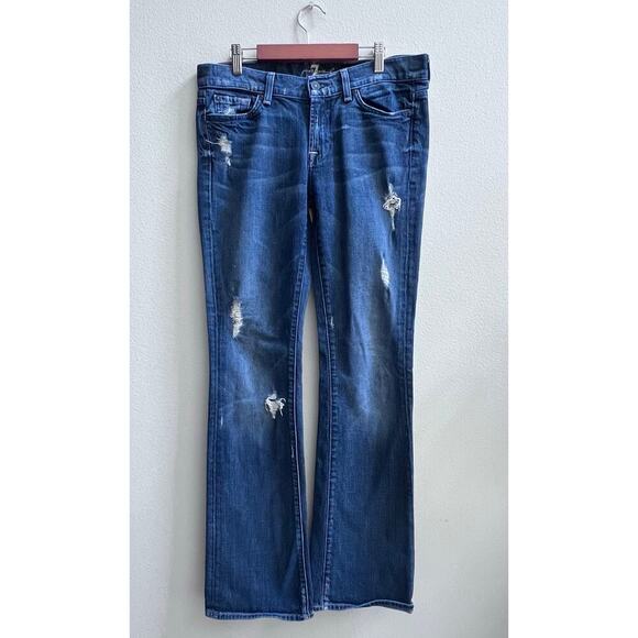7 For All Mankind Bootcut Mid Rise Women's Jean Size 29 Light Distressed Denim - Picture 1 of 9
